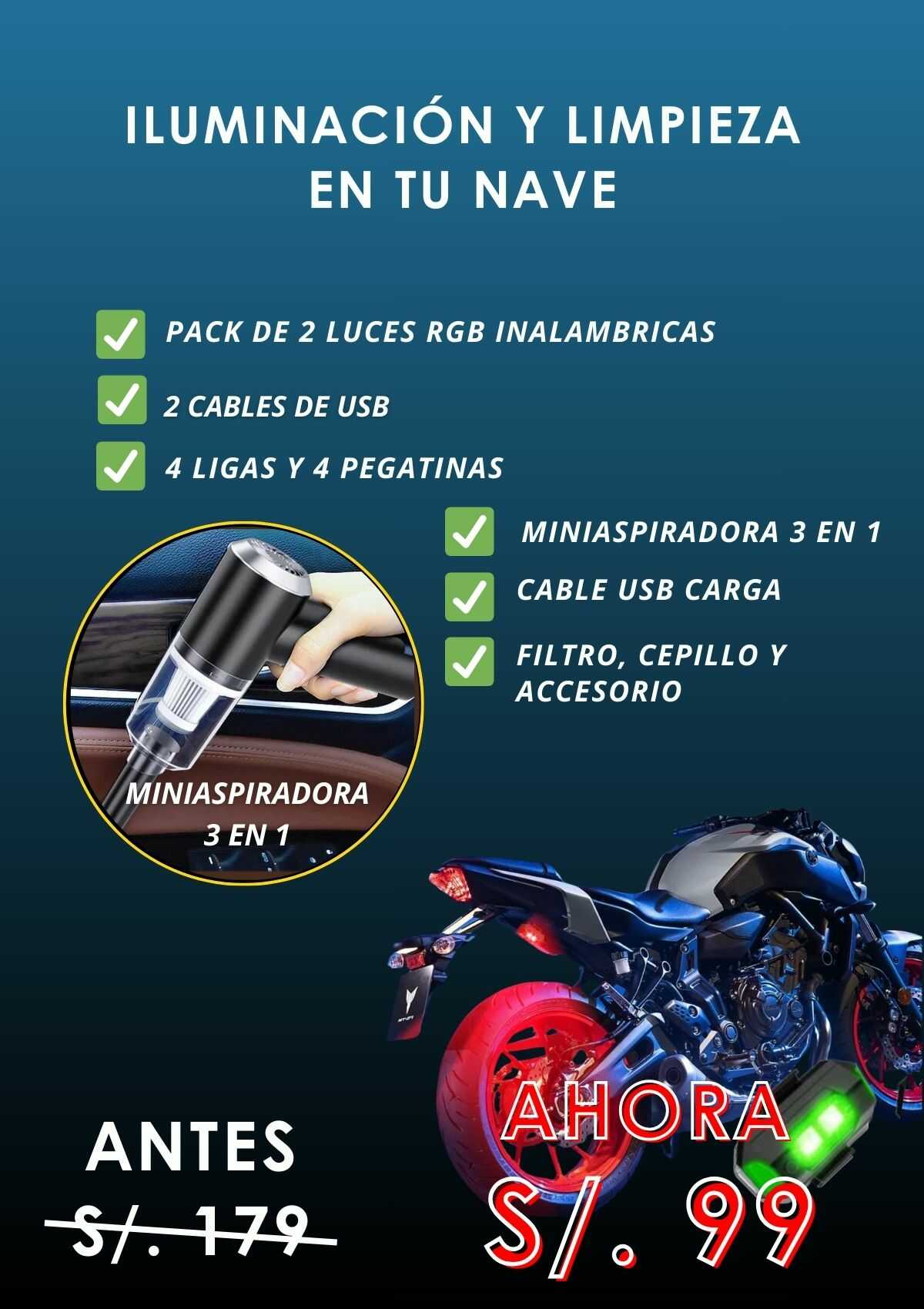 Pack de 2 Luces RGB y Miniaspiradora 3 en 1